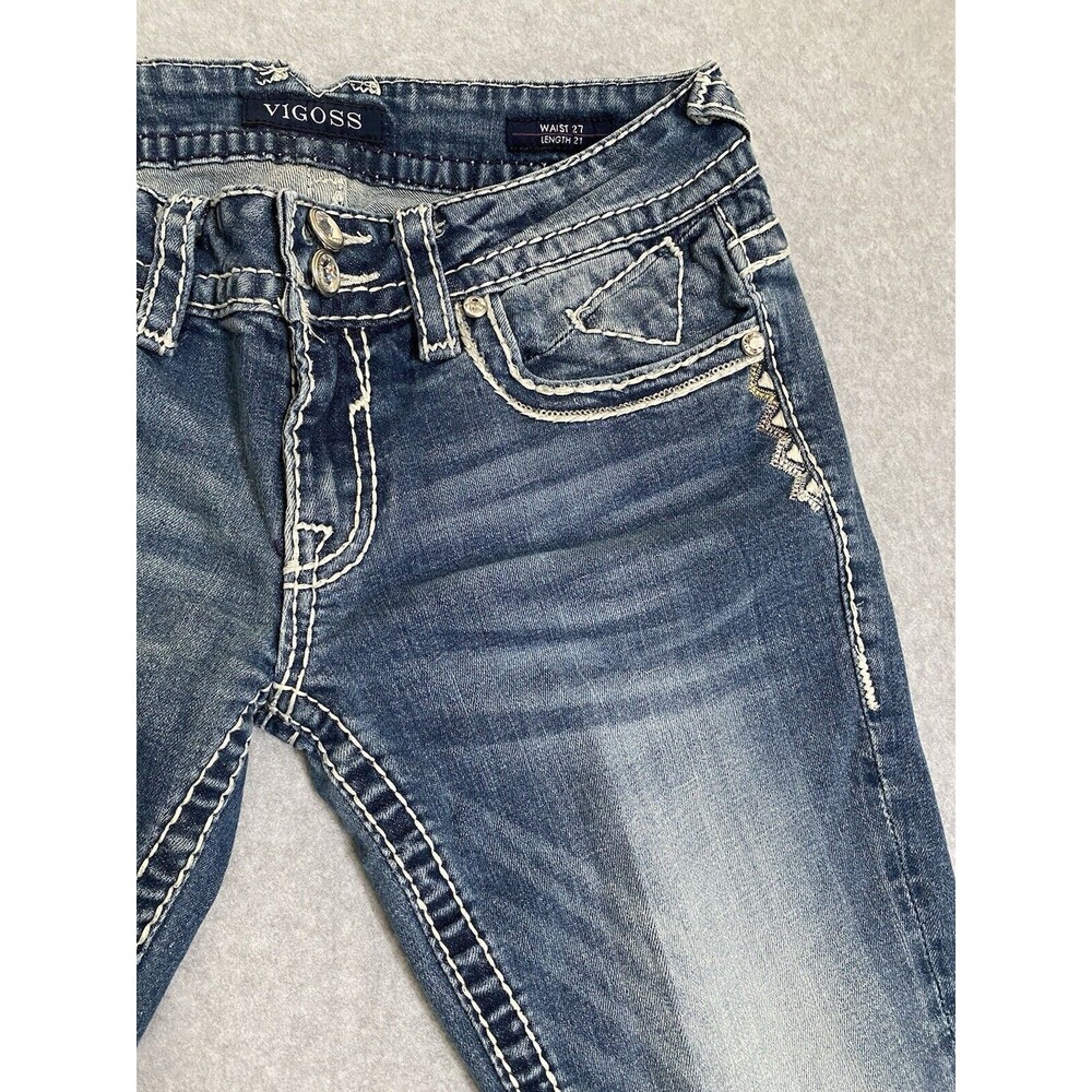 Vigoss Jeans Capri Bling Women's 27 Denim Blue New York Capri Y2K Pants Gems - Picture 13 of 16